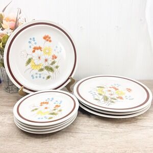 Vintage Floral Stoneware Dessert Plates - Dinner Setting for 4